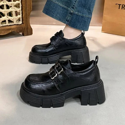 Women's Leather Shoes with High and Low Heels, Fashionable and Versatile New High-quality Retro-style Shoes with A Single Heel