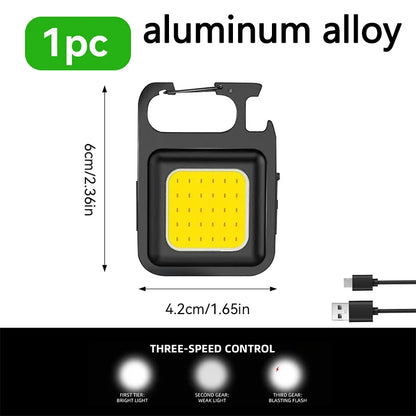 1/2PCS USB COB Keychain Work Light Flashlight Super Bright Emergency Light,Bottle Opener,With Magnetic Base For Outdoor Camping