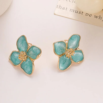 Sweet Flower Stud Earrings For Women Vintage Metal Ear Stud Girls Fashion Multi-colored Fresh Earring Party Wedding Jewelry