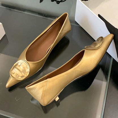 Female Slip On Footwear With Low Heel Shoes For Women New In Summer Spring Pointed Toe Fashion Metal Ladies Heeled Shoes