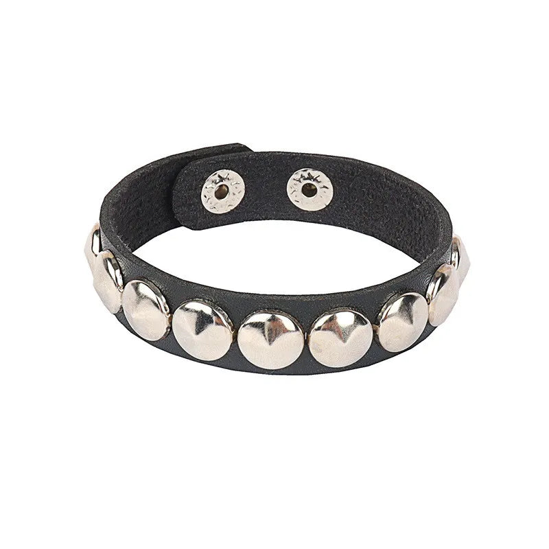 2024 Pu Leather Studded Bracelet Choker Punk Spike Rivets Cuff Black Wristband Adjustable Cuff Bangle