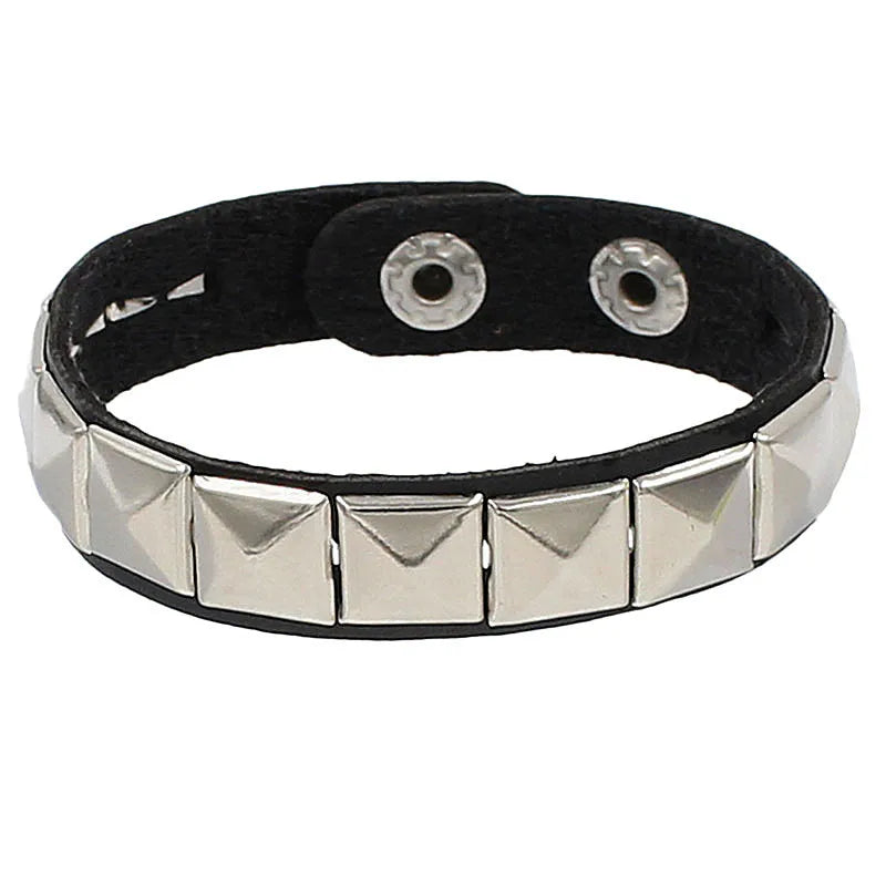 2024 Pu Leather Studded Bracelet Choker Punk Spike Rivets Cuff Black Wristband Adjustable Cuff Bangle