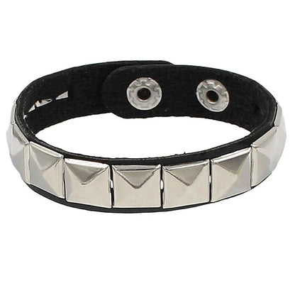 2024 Pu Leather Studded Bracelet Choker Punk Spike Rivets Cuff Black Wristband Adjustable Cuff Bangle