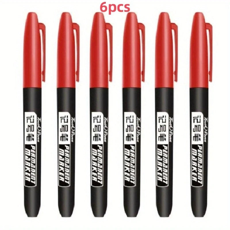 6 Pcs/Set Permanent Art Marker Pen Fine Point Waterproof Ink Thin Nib Crude Nib Black Blue Red Ink 1.5mm Fine Color Marker Pens