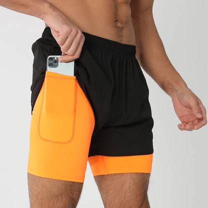 Men's Running Shorts Quick-drying Fitness Black Double Layer Shorts Men New Sport Workout Training Bodybuilding Short Pants