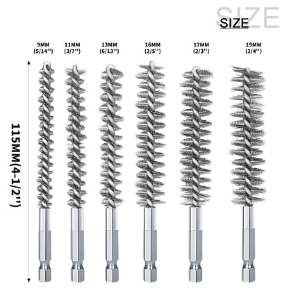 Wire Brush Drill Bore Cleaning Brush 1/4 " Hexagonal Handle Stainless Steel Brush for Anti-rust Cleaning of Pipe Ports 8-19mm