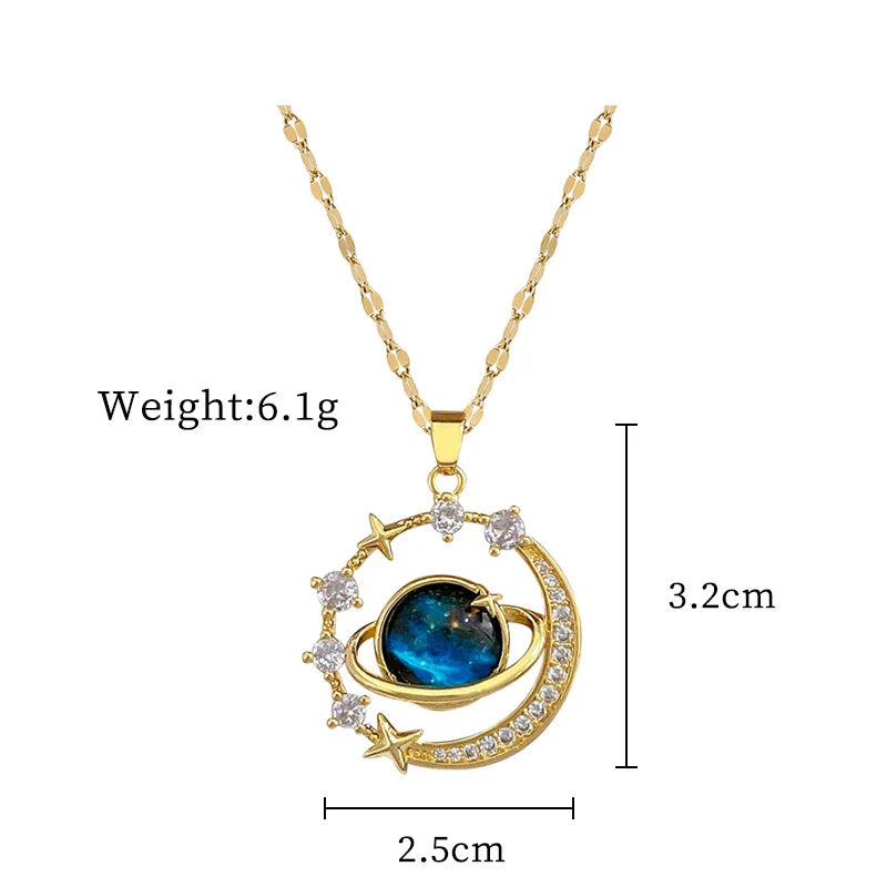 ZAKOL Spaceman Astronaut Star Necklaces For Women Girls Gold Color Planet Moon Pendant Clavicle Chain Choker Jewelry Gifts