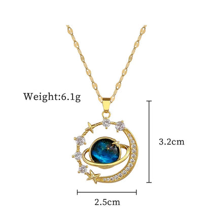 ZAKOL Spaceman Astronaut Star Necklaces For Women Girls Gold Color Planet Moon Pendant Clavicle Chain Choker Jewelry Gifts