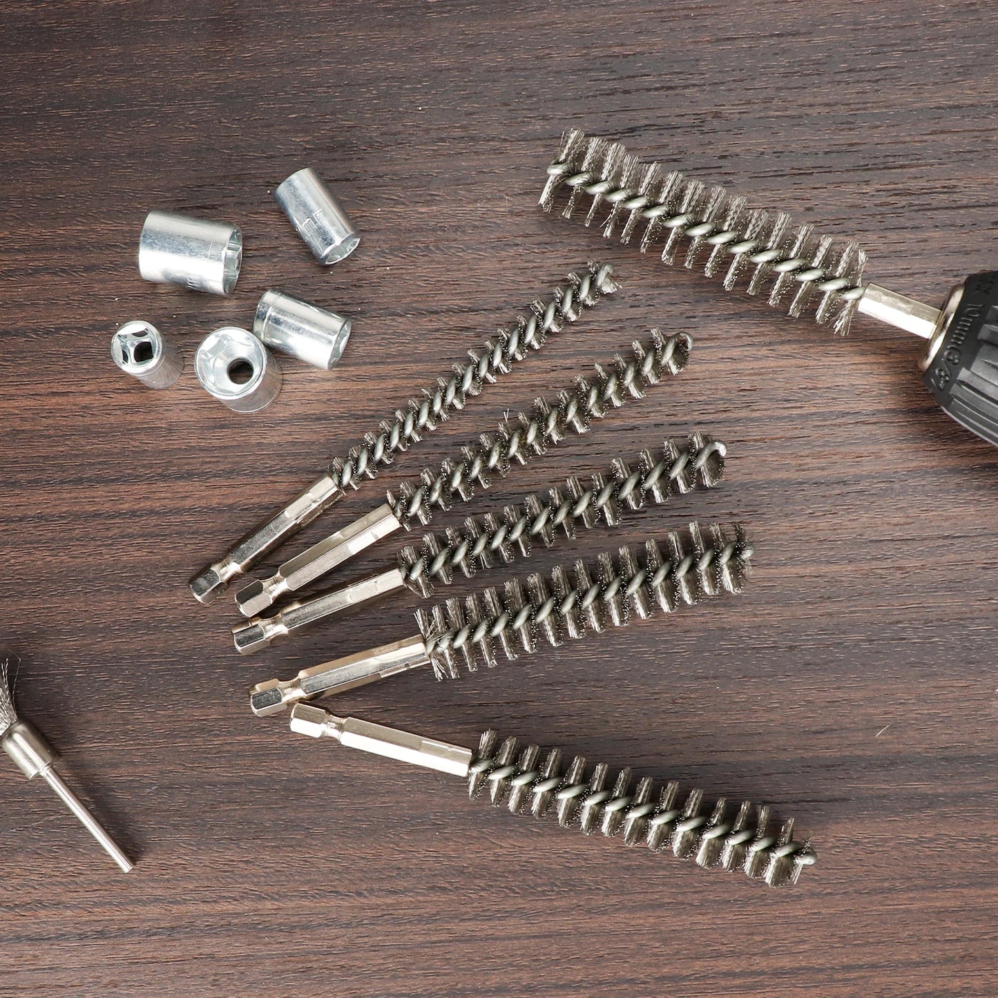 Wire Brush Drill Bore Cleaning Brush 1/4 " Hexagonal Handle Stainless Steel Brush for Anti-rust Cleaning of Pipe Ports 8-19mm