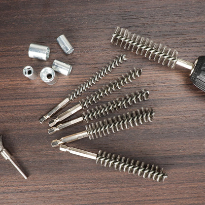 Wire Brush Drill Bore Cleaning Brush 1/4 " Hexagonal Handle Stainless Steel Brush for Anti-rust Cleaning of Pipe Ports 8-19mm