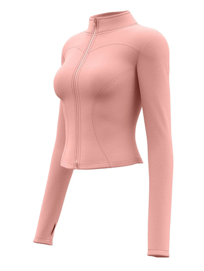 High Quality Waist Slimming Training Tops Women's  Tight Stand Collar Full Zipper long Sleeves Fitness Running Yoga shirts