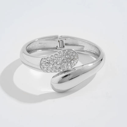 Ingemark Hip Hop Inlaid Rhinestones Water Drop Spring Bangle for Women Creative Irregular Chunky Bracelets Steampunk Jewelry Men