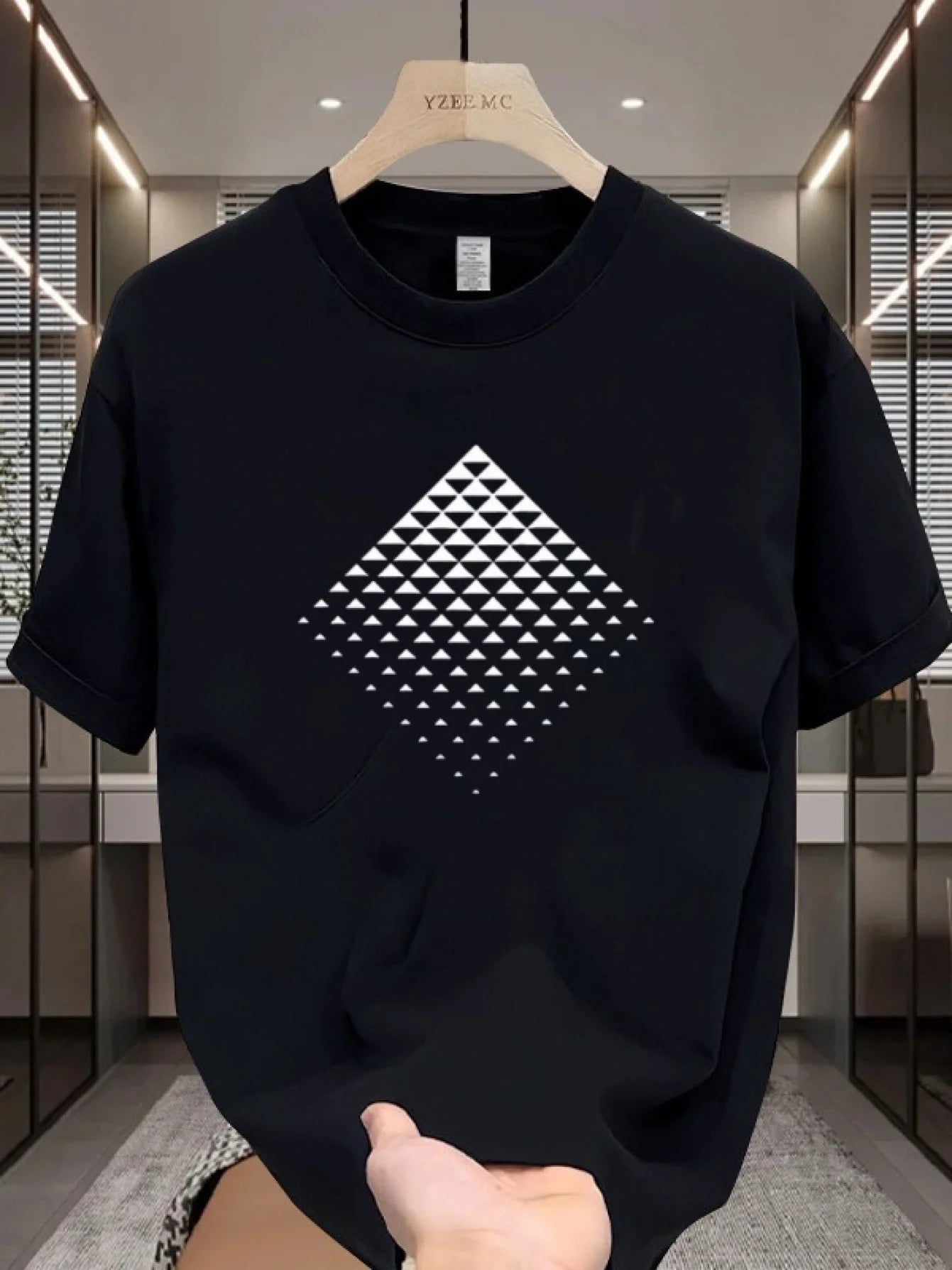 Men'S 100% Cotton T-Shirt with Diamond Pattern - Casual, Comfortable, and Versatile Short Sleeve Top for All Seasons