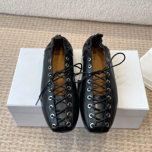 BAOGELAILAL2025S85 Spring/Summer New Flat Bottom Cross Strap Women's Low Heel Ballet Shoes Fashion Leather Single Shoes