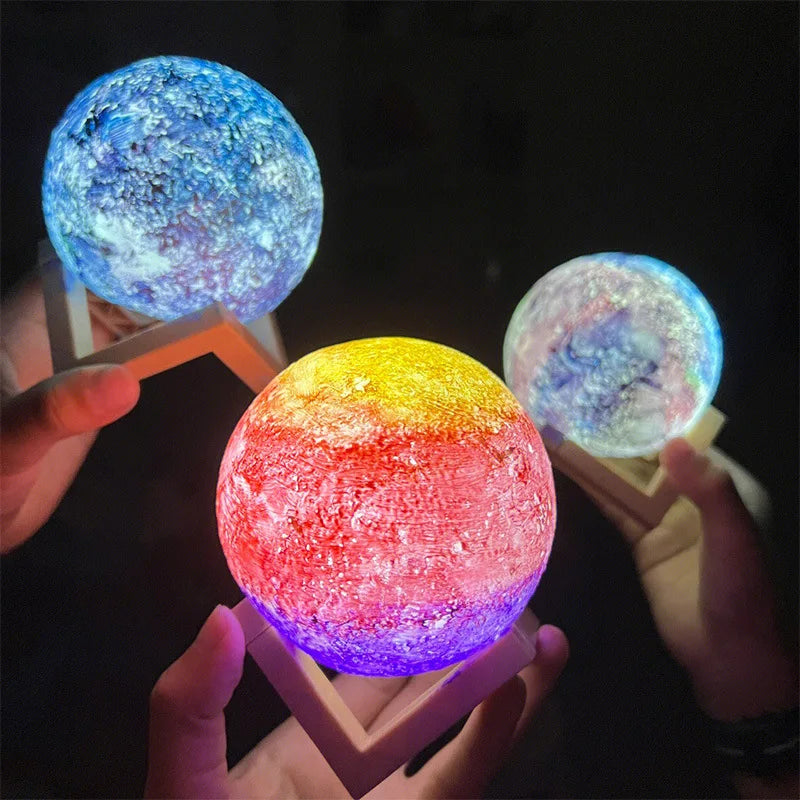 1pc Moon Lamp, LED Night Lamp DIY Planet Lamp, Moon Ball Luminous Battery Model, Wooden Stand, Gifts for Girls Boys Women Men