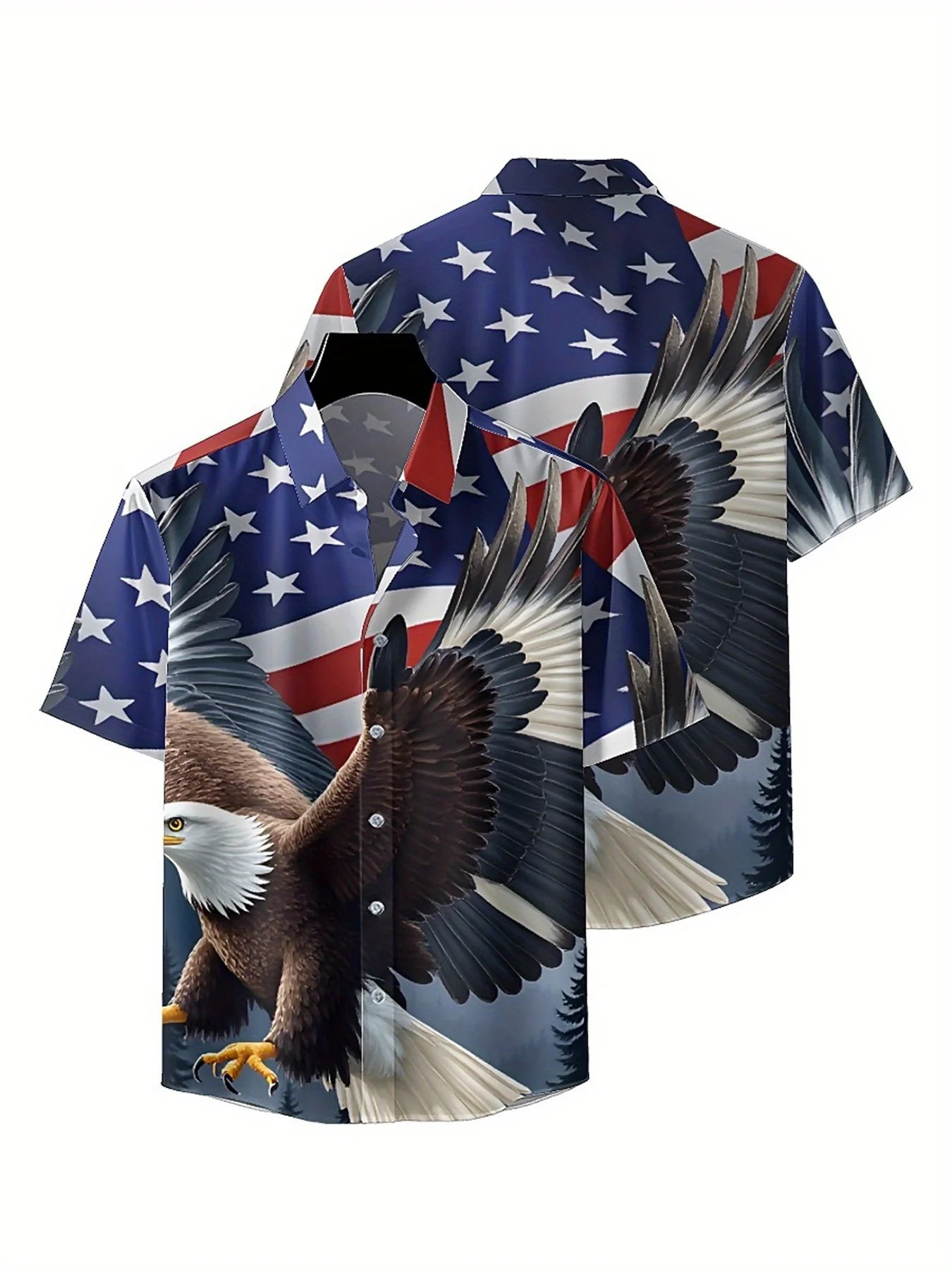 Men's Plus Size Hawaiian Shirts Independence Day Pattern, Button Up Shirts, Unisex Casual Clothing, Summer Tops