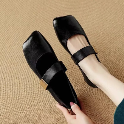 2025 Spring and Autumn New Low Heel Shallow Mouth Round Toe Soft Face Retro Wear-resistant Outside Women's Shoes