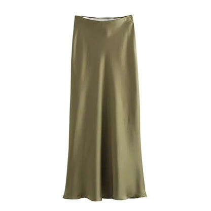 MUJER Woman 2025 Satin Skirt Women High Waist Long Skirts For Women Summer Black Midi Skirt Woman Office Elegant Women's Skirts