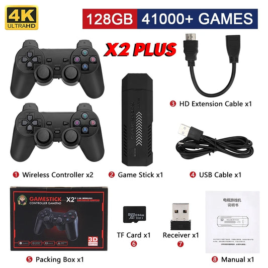 X2 Plus Gamestick 3D Retro Video Game Console 2.4G Wireless Controllers HD 4.3 System 40000 Games 40 Emulators for SEGA/PSP/PS1