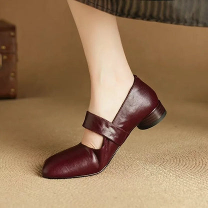 2025 Spring and Autumn New Low Heel Shallow Mouth Round Toe Soft Face Retro Wear-resistant Outside Women's Shoes