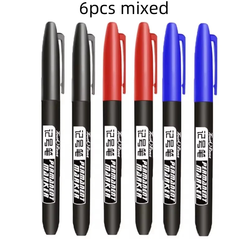 6 Pcs/Set Permanent Art Marker Pen Fine Point Waterproof Ink Thin Nib Crude Nib Black Blue Red Ink 1.5mm Fine Color Marker Pens