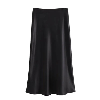 MUJER Woman 2025 Satin Skirt Women High Waist Long Skirts For Women Summer Black Midi Skirt Woman Office Elegant Women's Skirts