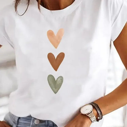New in Y2k Love Heart Print Women Summer T Shirt Girl O Neck Funny Y2K Tops Tee Female 90s Casual Clothing
