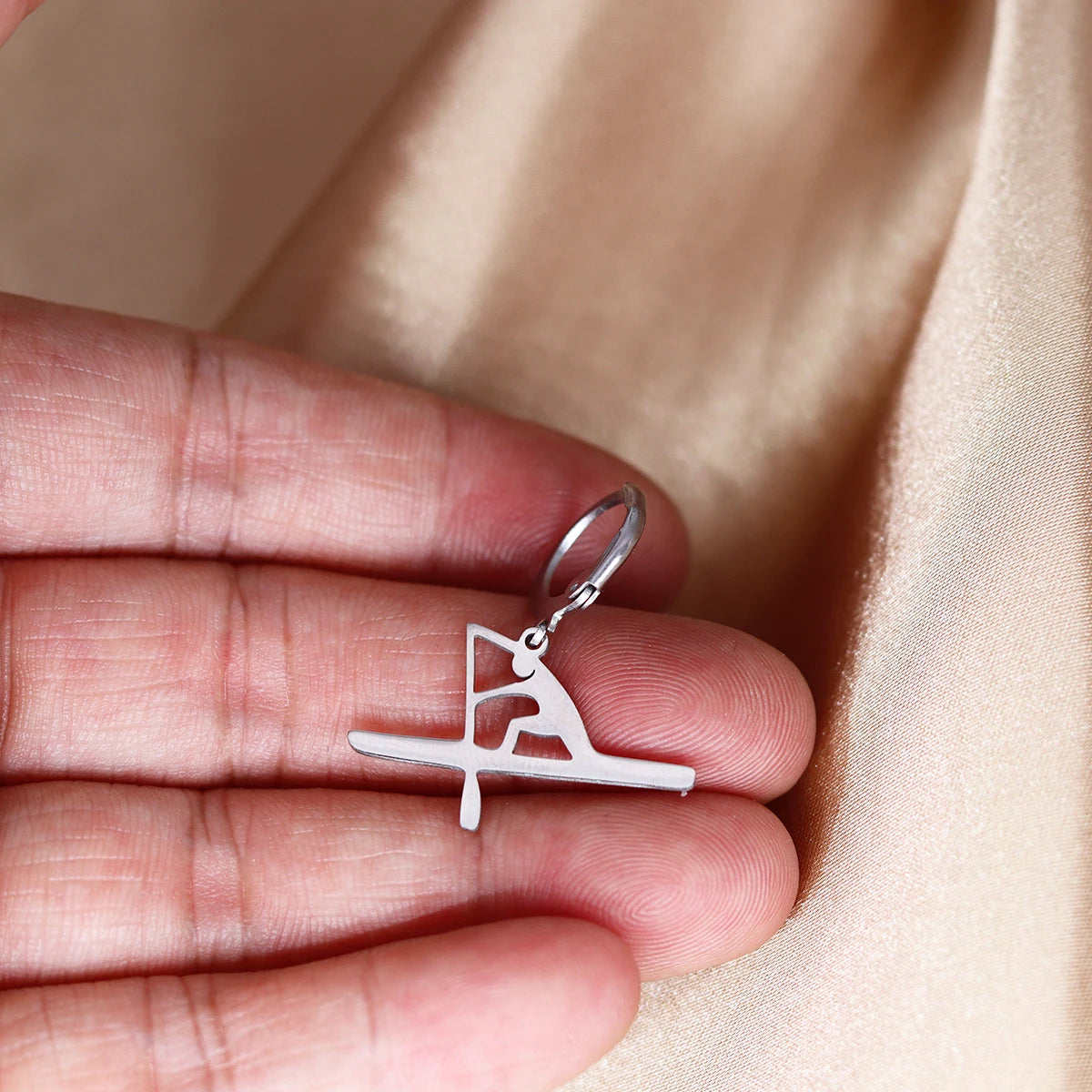 CHENGXUN Canoe Boat Earring Stainless Steel Sports Kayak Hoop Earrings Surfing Boat Jewelry for Men and Women