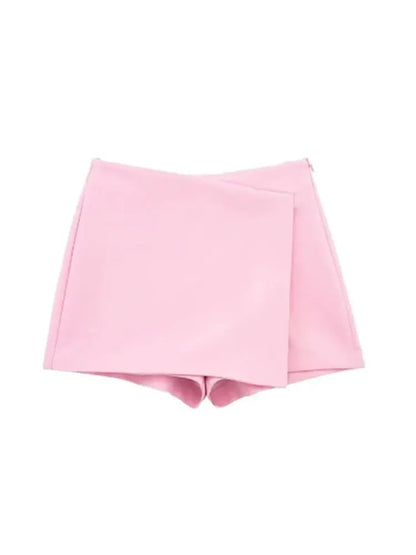 LAZVM Women Fashion Asymmetric Pareo Style Self Overlay Shorts Skirts Vintage High Waist Side Zipper Female Skort Mujer