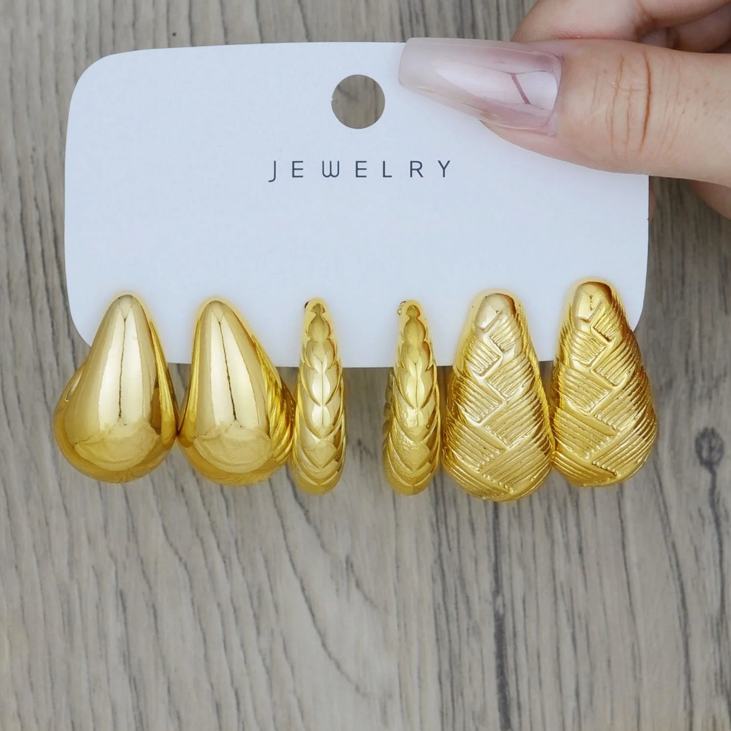 6pcs Chunky Gold Plated Waterdrop Hoop Earring Set For Women European and American Minimalist Smooth Circle Drop Earring Jewelry