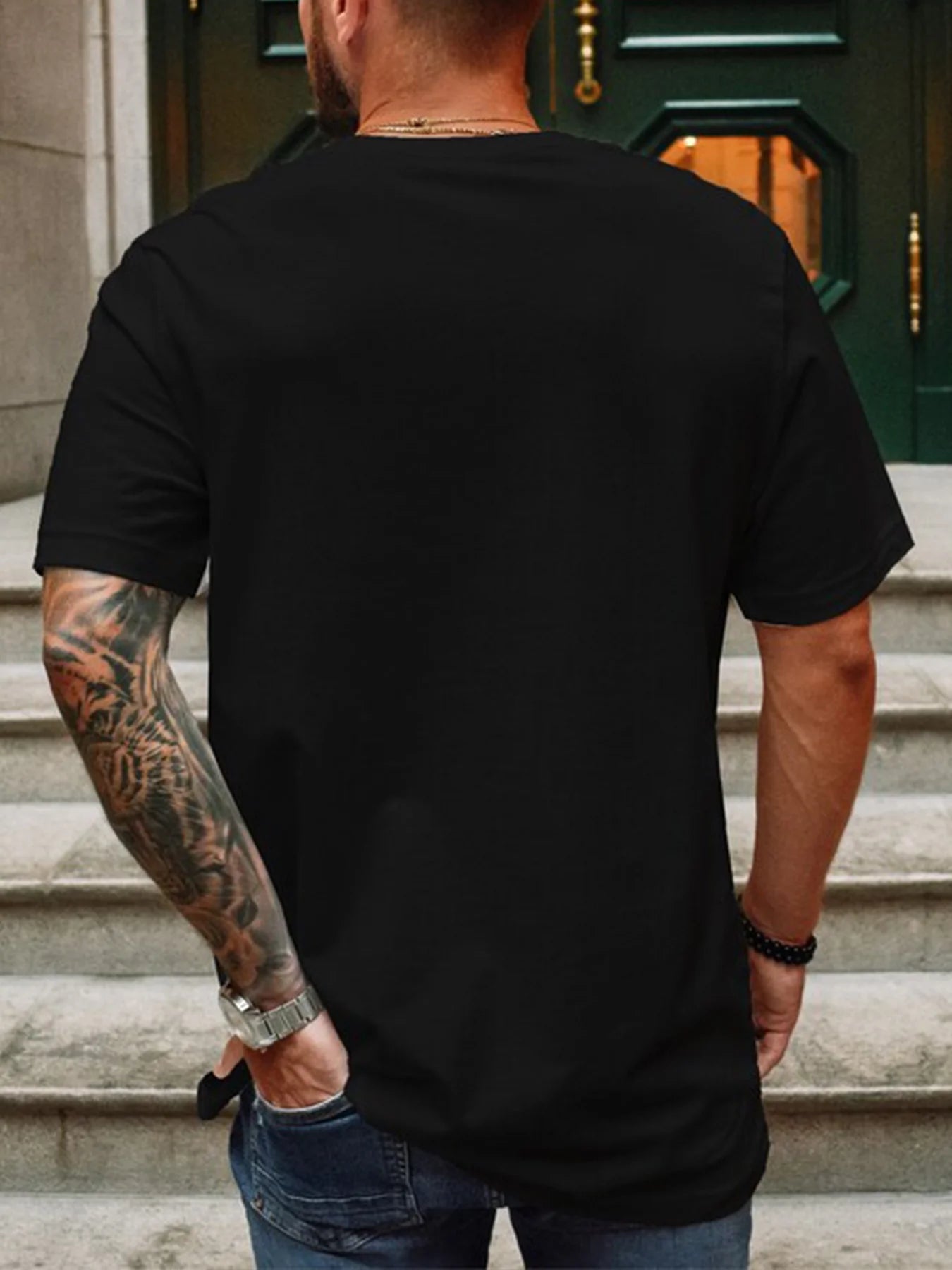 Durable] Men's Retro Cat Graphic T-Shirt - Black Short Sleeve Crewneck, 100% Cotton