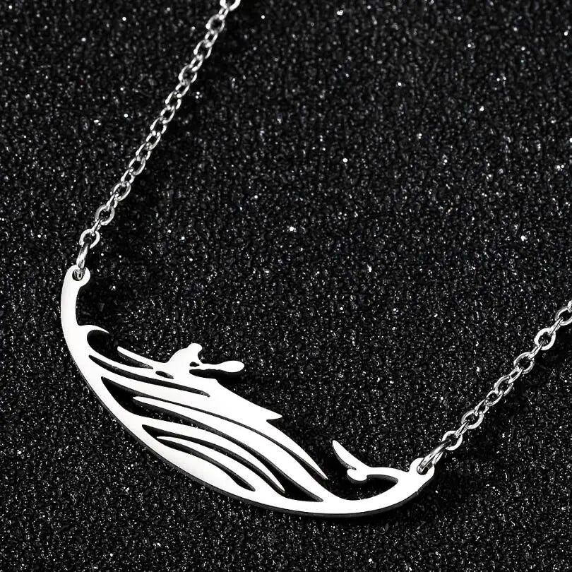Sport Kayaking Pendant Neckalce Engraved Stainless Steel Jewelry for Women & Men Handmade Jewelry Surfing Boating Collares