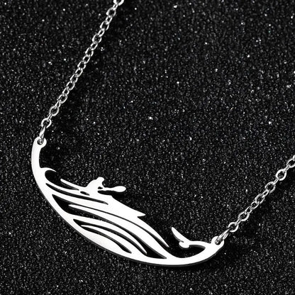 Sport Kayaking Pendant Neckalce Engraved Stainless Steel Jewelry for Women & Men Handmade Jewelry Surfing Boating Collares