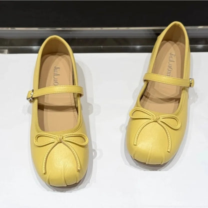 Low-heeled Pumps Women's Leather Flat Bottom with Mary Jane Small Leather Shoes Women's 2025 Summer New Bow Single Shoes Women