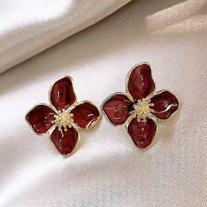 Sweet Flower Stud Earrings For Women Vintage Metal Ear Stud Girls Fashion Multi-colored Fresh Earring Party Wedding Jewelry