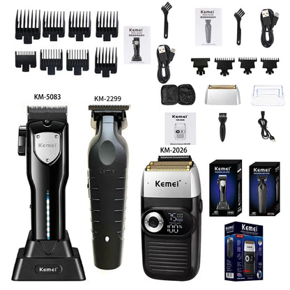 Kemei-Professional Hair Clipper Kit, Electric Shaver, Male Hair Cutting Machine, Men's Trimmer Machine, KM-2299, KM-2026,KM-5083
