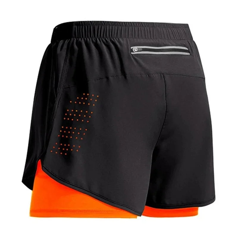 Men's Running Shorts Quick-drying Fitness Black Double Layer Shorts Men New Sport Workout Training Bodybuilding Short Pants