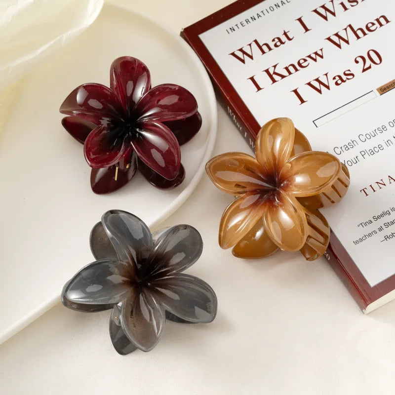 Gradient Frangipani Hair Clip Plumeria Hairpin Ins Style Ponytail Holder Barrette Sweet Shark Claws Party Hair Accessories