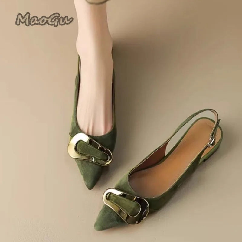 Suede Women Shoes Pointed Toe Fashion Sandals 2025 Summer Slingback Dress Shoes Casual Slip on Pumps Low Heel Chaussure Femme