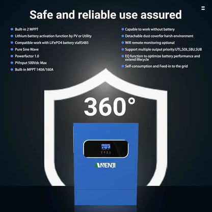 11KW Hybrid Solar Inverter MPPT Pure Sine Inverter 48V Off/On Grid Inversor PV 500V Dual Outputs Built-in 150A Charger
