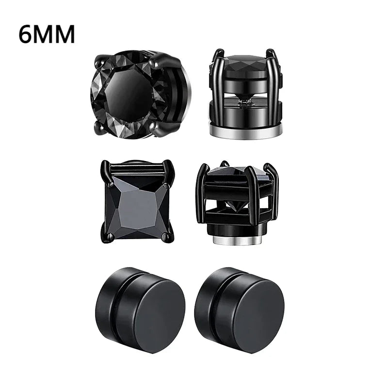 6 Pcset Crystal Strong Magnetic Ear Stud Clip Earrings for Men and Women Punk Round Zircon Magnet Earrings Non Piercing Jewelry