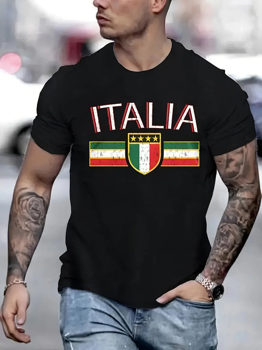 Short Sleeve Men s ITALIA Graphic Print Crew Neck T-shirt for Summer Outdoor