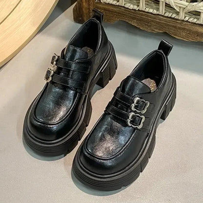 Women's Leather Shoes with High and Low Heels, Fashionable and Versatile New High-quality Retro-style Shoes with A Single Heel