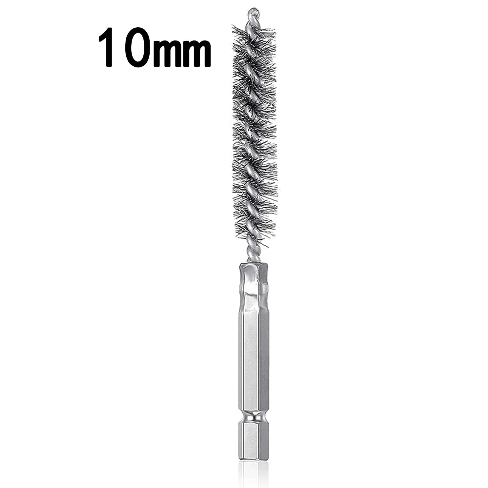 Wire Brush Drill Bore Cleaning Brush 1/4 " Hexagonal Handle Stainless Steel Brush for Anti-rust Cleaning of Pipe Ports 8-19mm