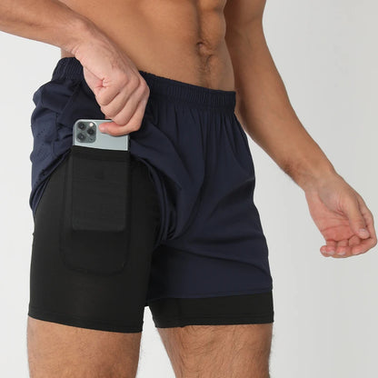 Men's Running Shorts Quick-drying Fitness Black Double Layer Shorts Men New Sport Workout Training Bodybuilding Short Pants