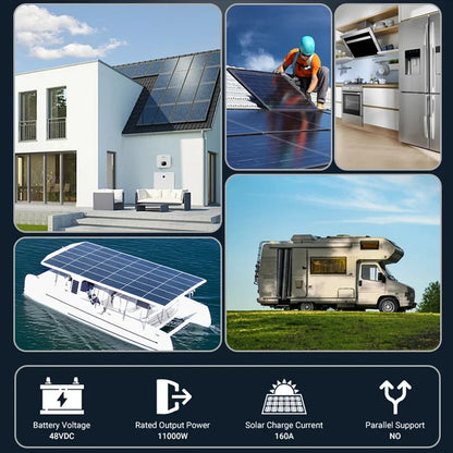 11KW Hybrid Solar Inverter MPPT Pure Sine Inverter 48V Off/On Grid Inversor PV 500V Dual Outputs Built-in 150A Charger