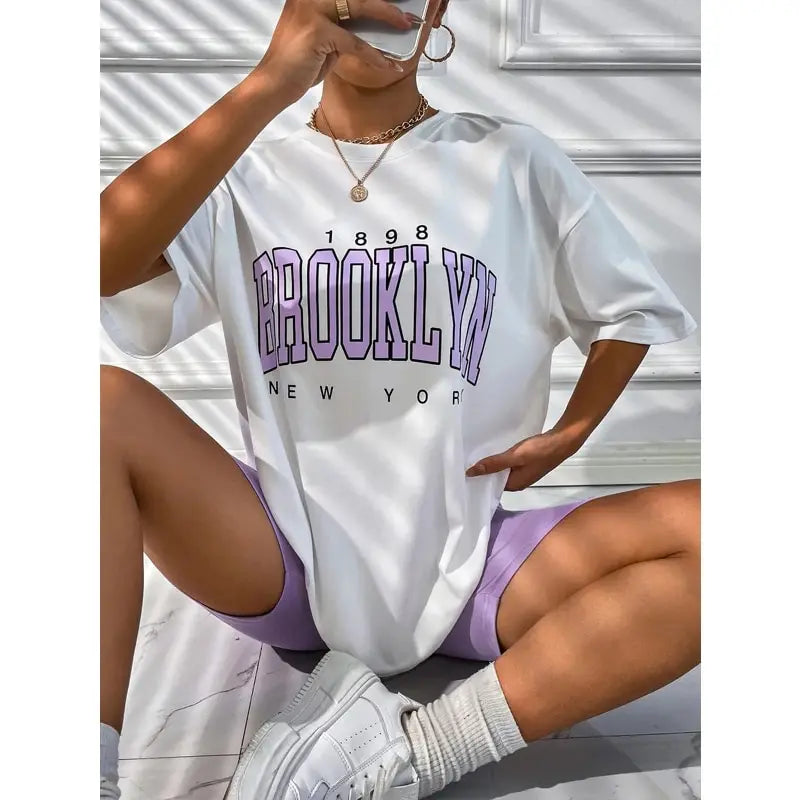 Fashion Vintage Womens T-Shirts 1898 Brooklyn New York Short Sleeve Tops Casual Street Clothing Woman Tops Summer Tees