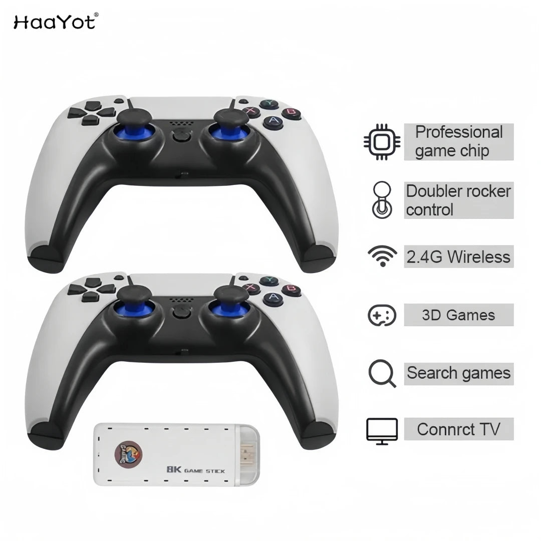 Game Stick Video Console 30000 Games Double Wireless Controller Gamestick Retro Games Consola 4K Output, 15 Classic Emulators