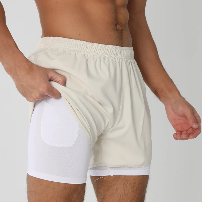 Men's Running Shorts Quick-drying Fitness Black Double Layer Shorts Men New Sport Workout Training Bodybuilding Short Pants