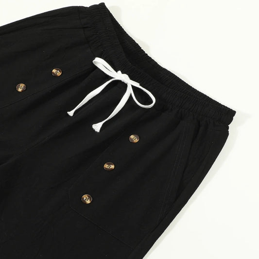 Summer men's solid color shorts male multi button cotton and linen casual shorts male workwear shorts European and American size